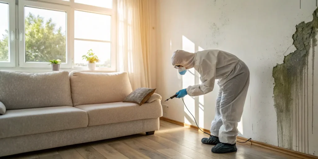 Mold remediation professional removes mold.