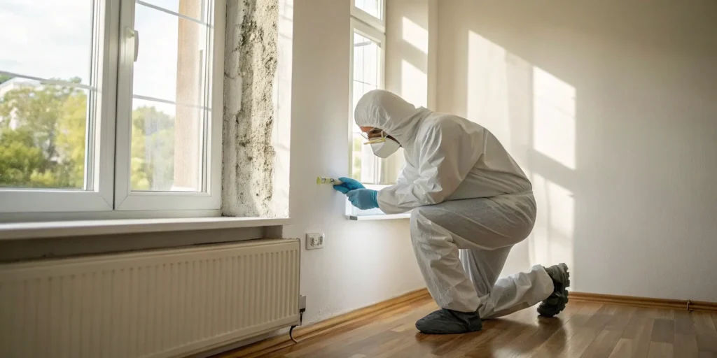 Mold test being conducted on a wall.