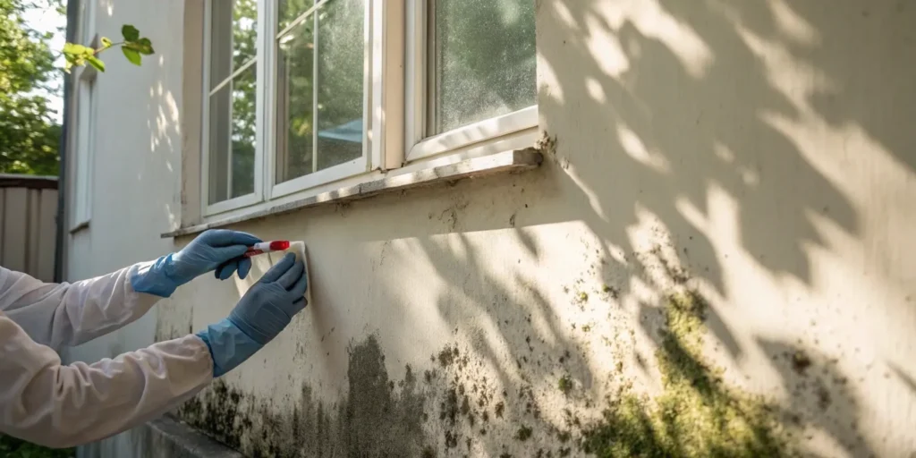 Mold sample collection from house exterior.